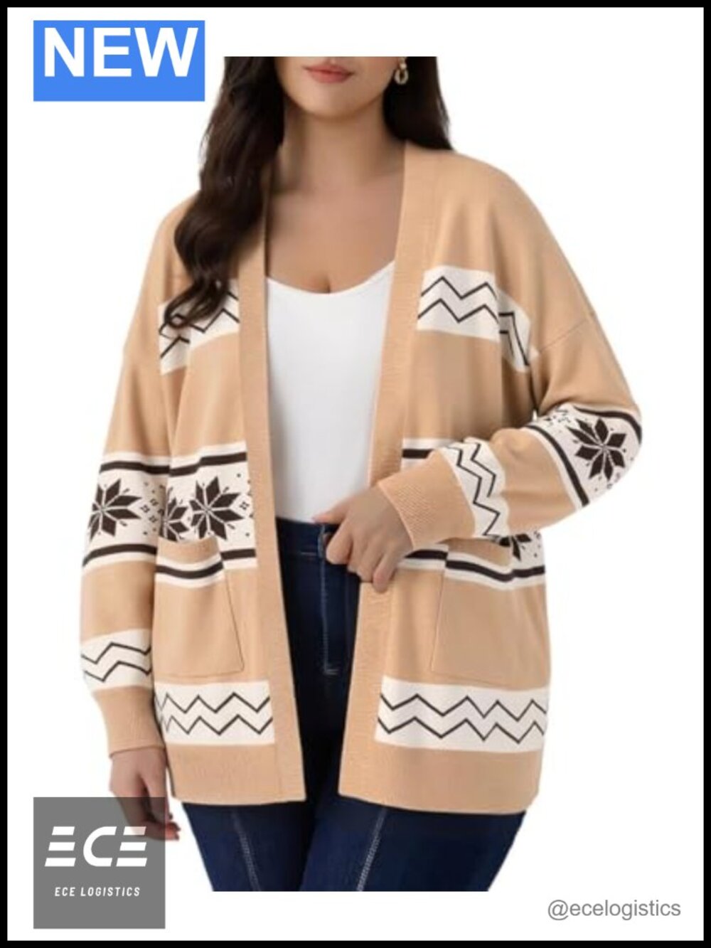 Plus Size Open Front Knit Cardigan Long Sleeve Sweater with Pocket